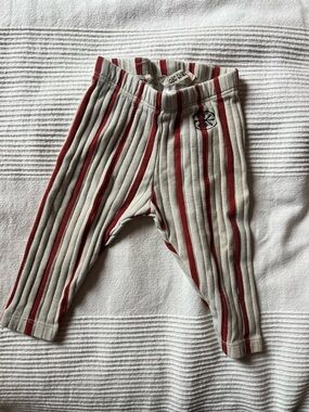 Bobo Choses Cream and Red Striped Ribbed Leggings